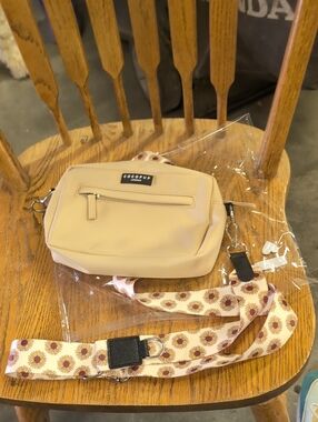 Cocopup Beige Crossbody Bag with Floral Strap